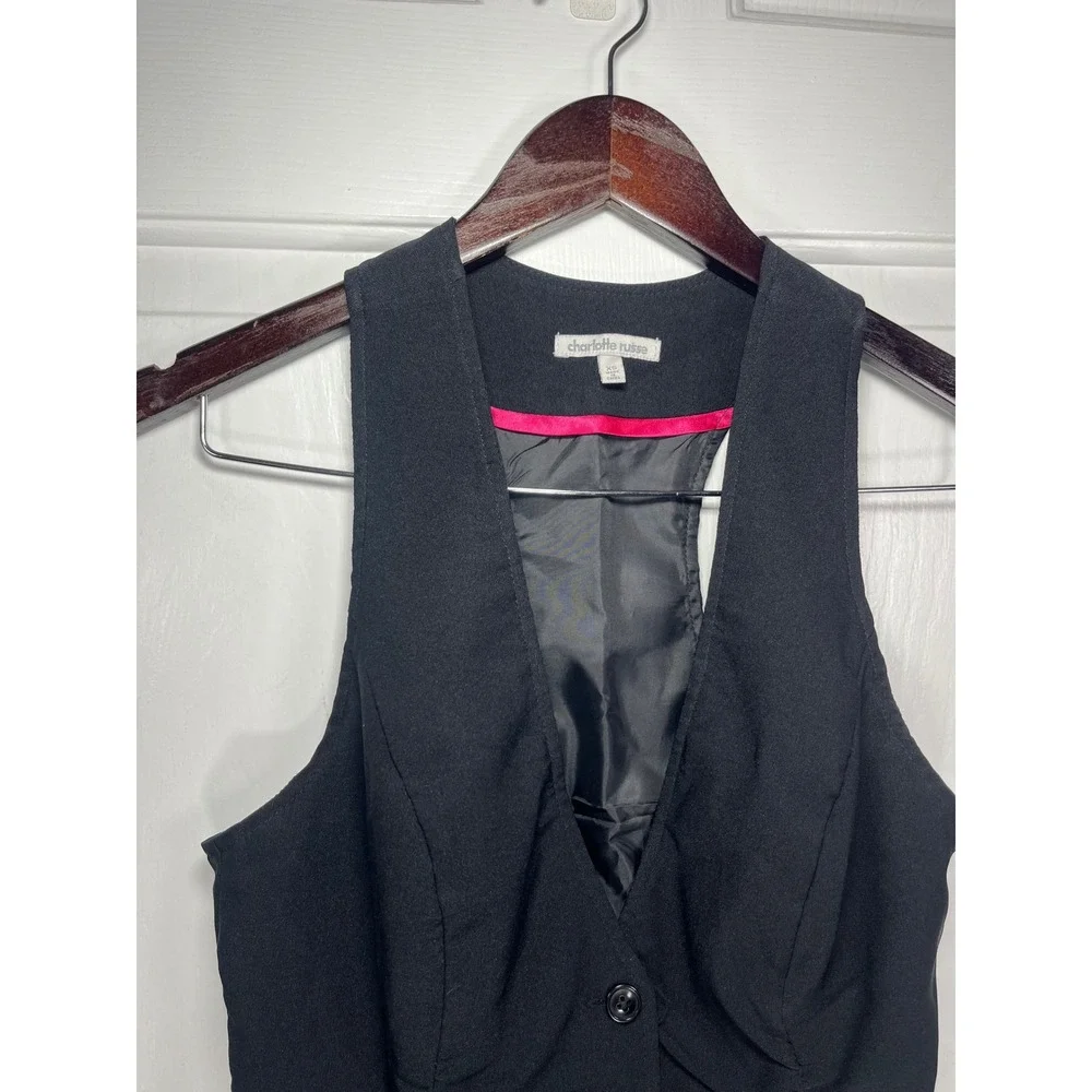 Charlotte Russe Vest Racerback Waistcoat XS Black Button Front Pointed Hem